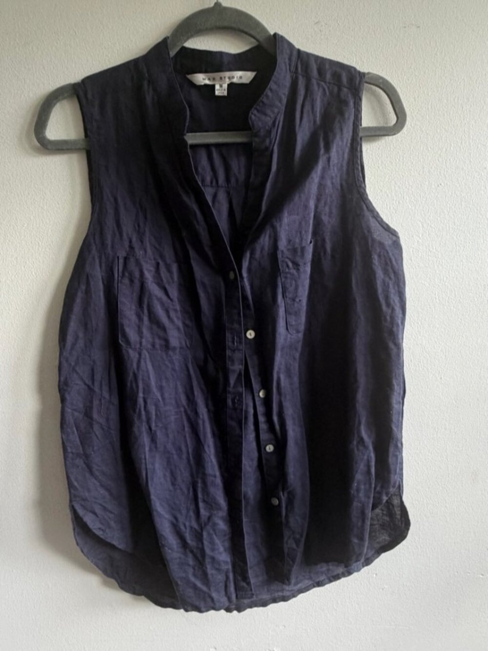 Sleeveless Button-Down Top - Navy Blue
